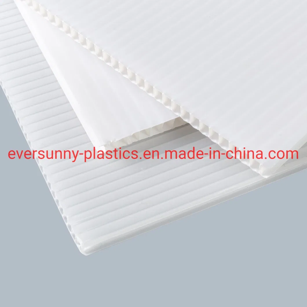 4mm 6mm 8mm White Corona Treatment PP Hollow Polyphenylene Correx Conflute Coroplast Corrugated Plastics Fluted Sheet 3-5% Discount on Sales